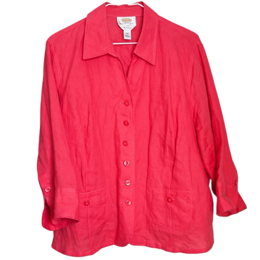 Talbots Deep Pink Beachy Irish Linen Summer Top